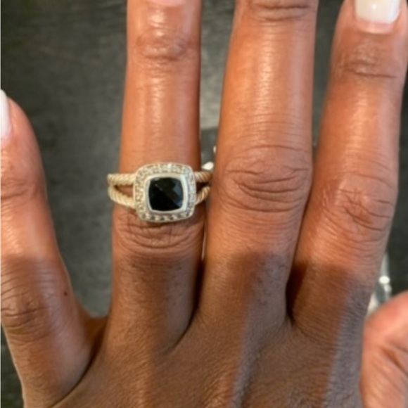 David Yurman Petite Albion® Diamond Halo Onyx Cushion Ring.Size 7. - Picture 7 of 12